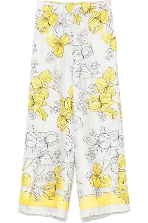 P.A.R.O.S.H. Femme, Pantalons, Multicolore, Taille: 42 FR Pantalon Gris à Imprimé Floral