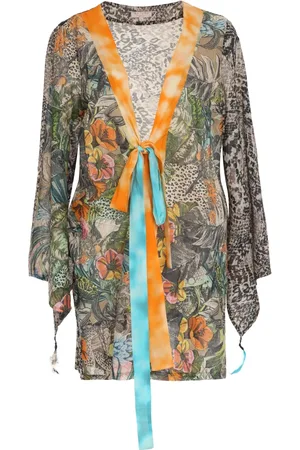 ANJUNA Femme, Robes, Multicolore, Taille: 42 FR Kimono en Coton Imprimé Wrap