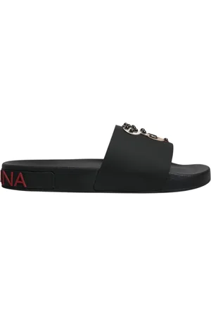 Dolce & Gabbana Homme, Chaussures, Noir, Taille: 41 EU Sandales en Cuir Noir Slip-On Maillots de bain Chaussures