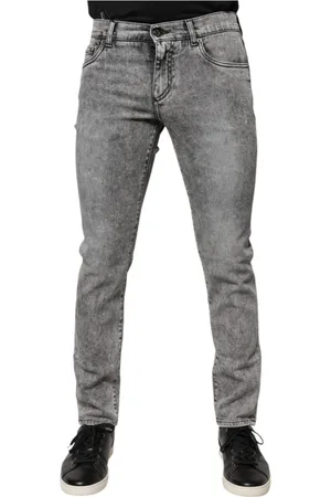 Dolce & Gabbana Homme, Jeans, Gris, Taille: S Jean Slim en Denim avec Plaque Logo Grise
