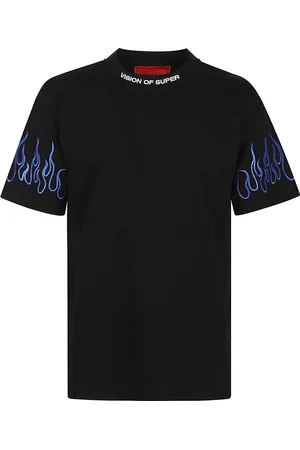 Vision Of Super Homme, Tops, Noir, Taille: L T-shirt noir avec flammes bleues