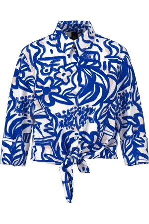 Marc Cain Femme, Blouses et Chemises, Bleu, Taille: 46 FR Chemisier imprimé avec détail de