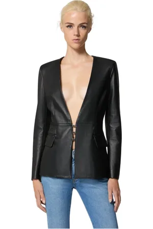 John Richmond Femme, Vestes, Noir, Taille: 36 FR Veste en cuir noir avec un décolleté profond