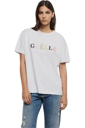 GAËLLE Femme, Tops, Blanc, Taille: 40 FR T-shirt en Jersey Brodé Col Rond