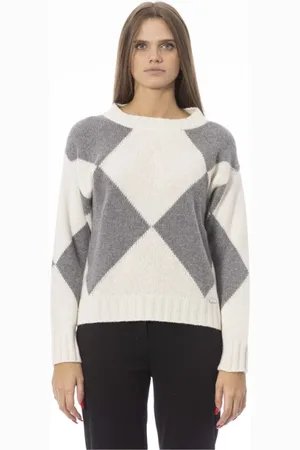 BALDININI Femme, Pulls, Gris, Taille: 40 FR Pull Gris à Col Bateau Côtelé