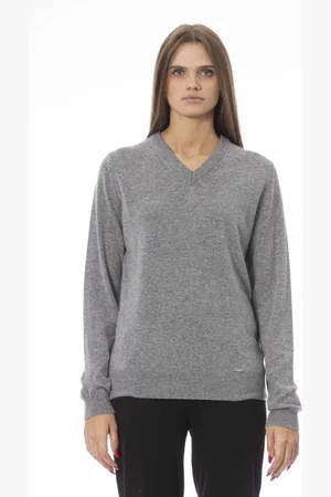 BALDININI Femme, Pulls, Gris, Taille: 40 FR Pull à Col en V Manches Longues Tendance