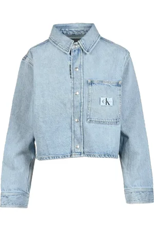 Calvin Klein Femme, Vestes, Bleu, Taille: 38 FR Veste Courte en Denim avec Boutons-Pression
