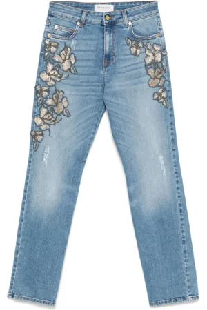 ERMANNO SCERVINO Femme, Jeans, Bleu, Taille: 38 FR Jean Slim Bleu Clair avec Broderies Florales
