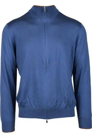 Gran Sasso Homme, Pulls, Bleu, Taille: L Cardigan Soie Coton à Zip