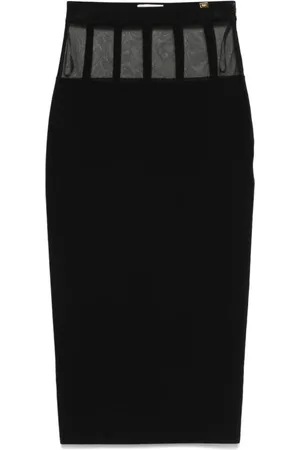 Elisabetta Franchi Femme, Jupes, Noir, Taille: 40 FR Jupe Midi Noire à Panneaux Transparents