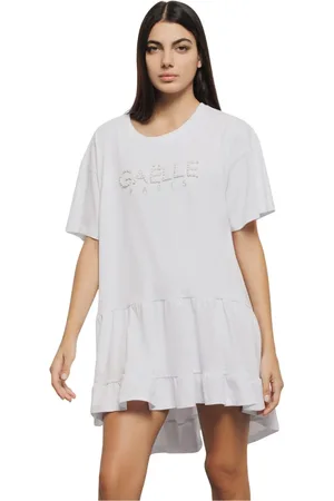 GAËLLE Femme, Robes, Blanc, Taille: 40 FR Robe Blanche Volants Col Rond