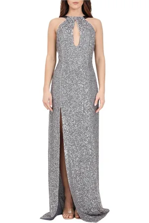 Elisabetta Franchi Femme, Robes, Gris, Taille: 38 FR Robe Longue à Paillettes avec Fermeture Éclair