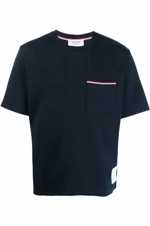 Thom Browne Homme, Tops, Bleu, Taille: S T-shirt Bleu Oversize avec Poche