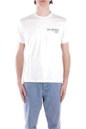 FAY Homme, Tops, Blanc, Taille: XL T-shirt Logo Front Slim Fit Coton