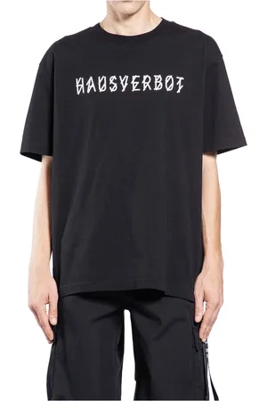 44 Label Group Homme, Tops, Noir, Taille: M Tee Noir Col Rond Imprimé Hausverbot