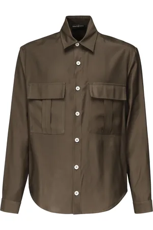 Giuliano Galiano Homme, Chemises, Brun, Taille: M Chemise Marron avec Col Italien