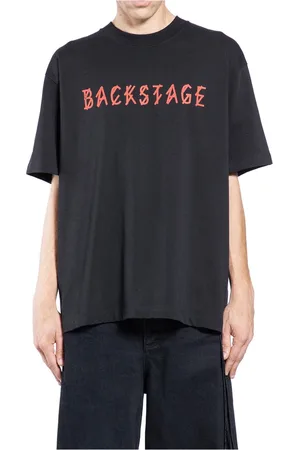 44 Label Group Homme, Tops, Noir, Taille: M Tee-shirt Noir Col Rond avec Impression Backstage