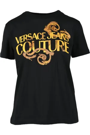 VERSACE Femme, Tops, Noir, Taille: 38 FR T-shirt en coton avec design unique