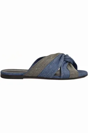 Fabiana Filippi Femme, Chaussures, Bleu, Taille: 40 EU Sandale plate en denim avec semelle en cuir