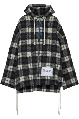 Palm Angels Homme, Vestes, Noir, Taille: S Veste à Capuche en Cachemire à Carreaux