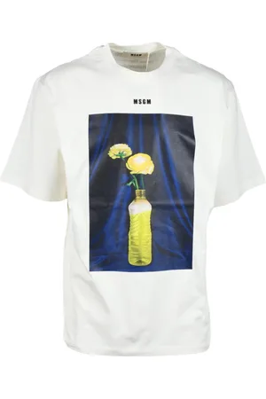 Msgm Homme, Tops, Blanc, Taille: 2XS T-shirt en coton avec design unique