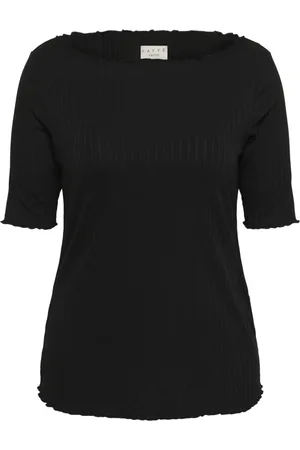 Kaffe Femme, Tops, Noir, Taille: 38 FR T-shirt noir à encolure bateau avec bords bouclés