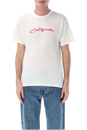 ERL Homme, Tops, Blanc, Taille: L T-shirt Blanc Californie avec Col ras du cou