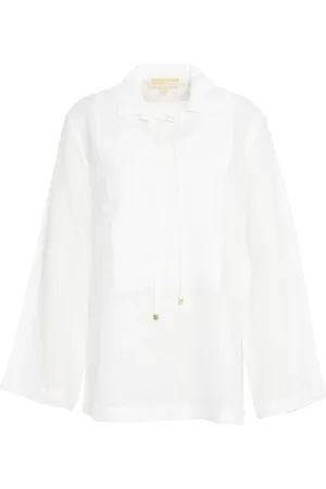 Michael Kors Femme, Blouses et Chemises, Blanc, Taille: 38 FR Chemisier Blanc à Col en V et Manches Cloche