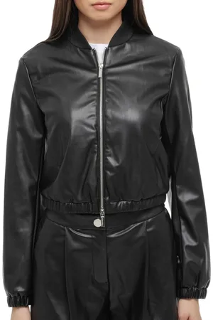 Armani Exchange Femme, Vestes, Noir, Taille: 40 FR Veste en cuir noir Style élégant