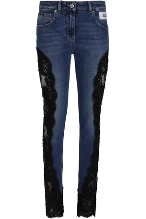 Dolce & Gabbana Femme, Jeans, Bleu, Taille: 36 FR Jeans Skinny avec Insert en Dentelle