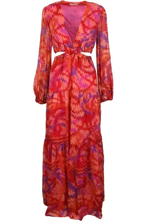 Dondup Femme, Robes, Multicolore, Taille: 38 FR Robe Longue en Mousseline avec Manches Bouffantes