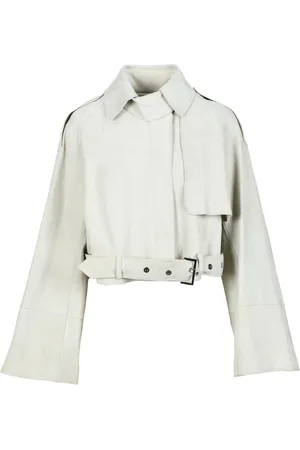 Dondup Femme, Vestes, Blanc, Taille: 38 FR Veste en cuir suédé avec poches zippées