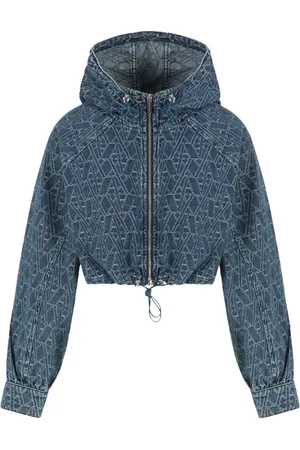 Armani Exchange Femme, Vestes, Bleu, Taille: 42 FR Veste en Denim Bleu avec Lettrage All-Over