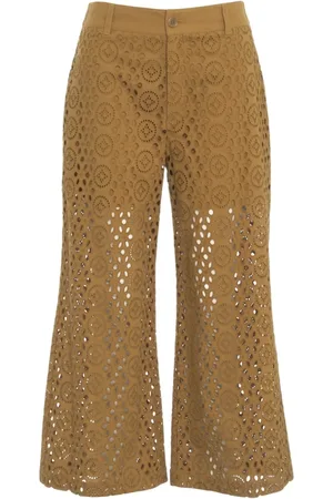 Liu Jo Femme, Pantalons, Brun, Taille: 38 FR Pantalon Court Marron avec Broderie
