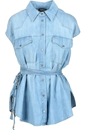Dondup Femme, Blouses et Chemises, Bleu, Taille: 36 FR Chemise Élégante avec Fermeture à Pression