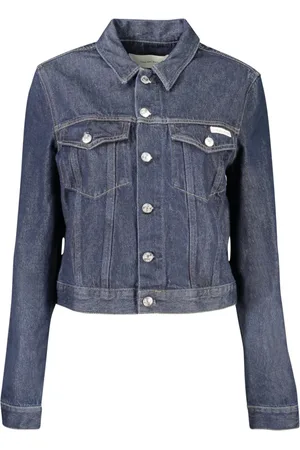 Calvin Klein Femme, Vestes, Bleu, Taille: 36 FR Veste en Jean Bleu avec Boutons Logo