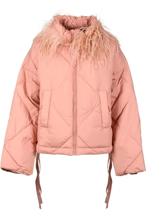 Twin-Set Femme, Vestes, Rose, Taille: 40 FR Veste matelassée avec col en autruche amovible