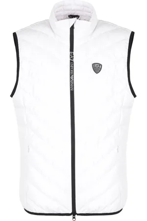 EA7 Homme, Vestes, Blanc, Taille: L Gilet blanc sans manches avec détails géométriques
