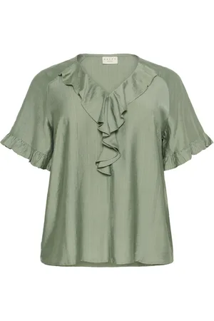 Kaffe Femme, Blouses et Chemises, Vert, Taille: 54 FR Élégante Blouse Oil avec Volant