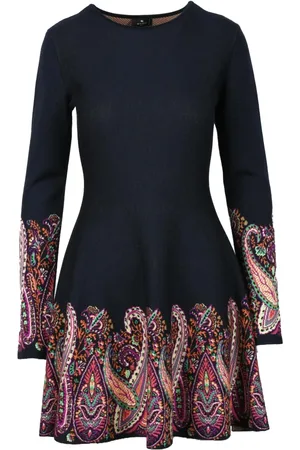 Etro Femme, Robes, Bleu, Taille: 38 FR Robe Courte en Maille Mélange Laine