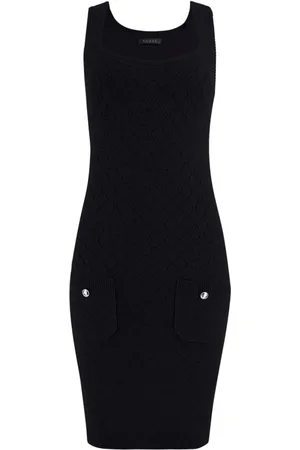 Guess Femme, Robes, Noir, Taille: 36 FR Élégante Robe Midi Bodycon avec Encolure Carrée