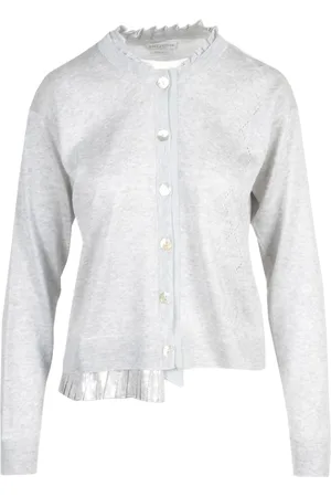 BALLANTYNE Femme, Pulls, Gris, Taille: 40 FR Cardigan Tricot avec Détail Frappa