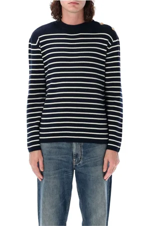 VALENTINO GARAVANI Homme, Pulls, Bleu, Taille: L Pull Rayé en Coton avec Boutons