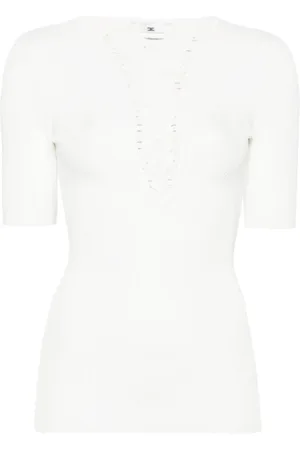 Elisabetta Franchi Femme, Tops, Blanc, Taille: 36 FR Haut Élégant en Ivoire pour Femmes