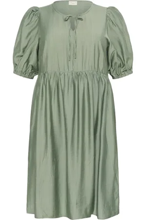 Kaffe Femme, Robes, Vert, Taille: 48 FR Robe féminine avec manches bouffantes et volants