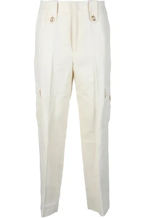 Twin-Set Femme, Pantalons, Blanc, Taille: 42 FR Pantalon Cargo en Lin à Taille Haute
