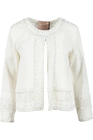 Twin-Set Femme, Pulls, Blanc, Taille: 46 FR Veste Coton Lin