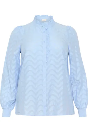 Kaffe Femme, Blouses et Chemises, Bleu, Taille: 48 FR Chemisier Élégant Soft Chambray