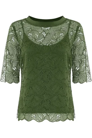 Kocca Femme, Blouses et Chemises, Vert, Taille: 38 FR Chemisier en dentelle superposée