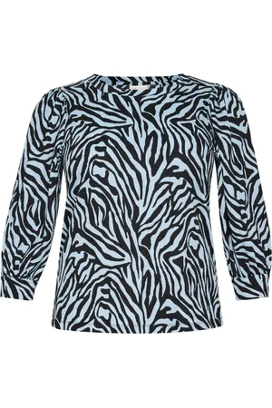 Kaffe Femme, Blouses et Chemises, Bleu, Taille: 42 FR Tee-shirt graphique bleu/noir avec manches bouffantes